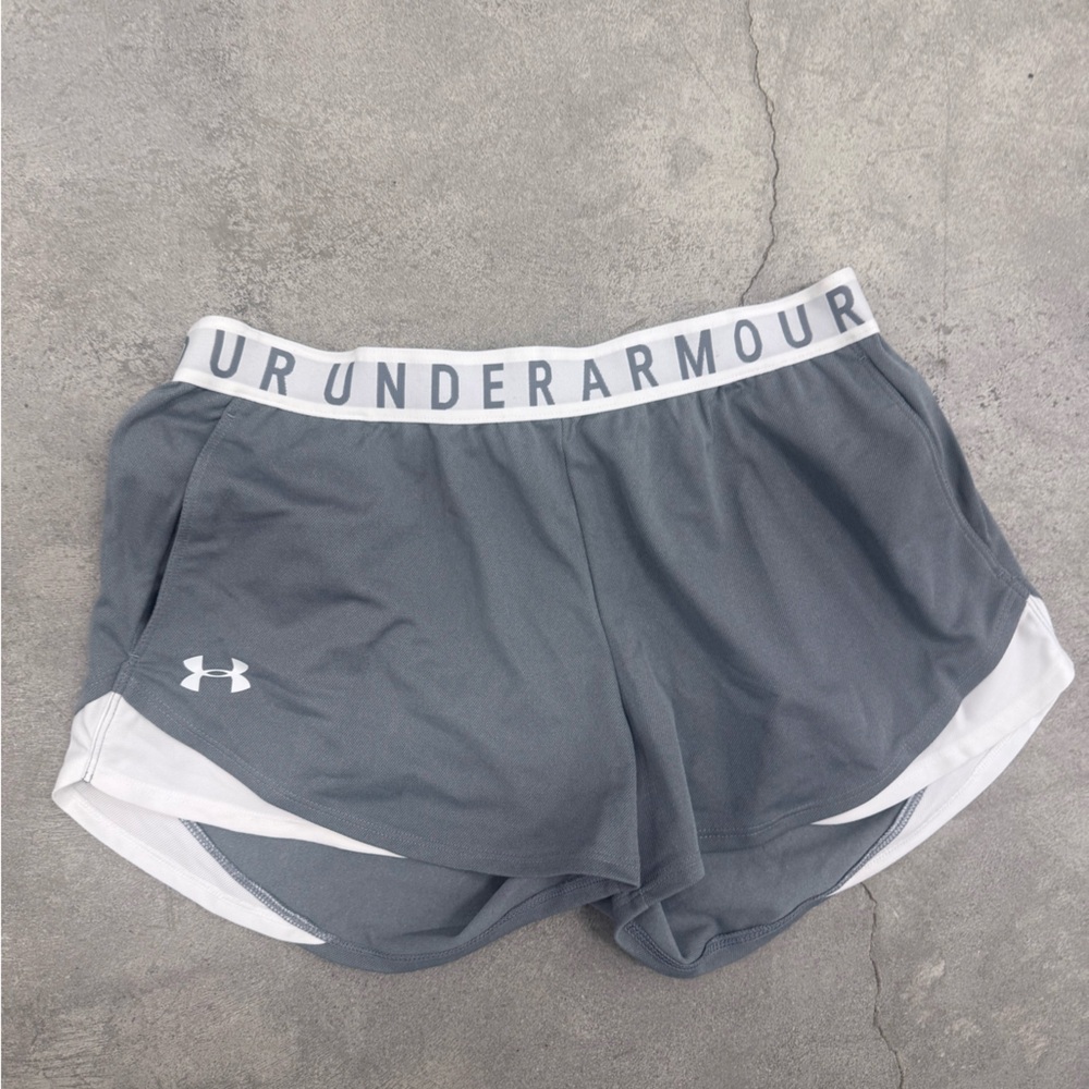 Under Armour Grey Play Up Shorts 3.0 with White Trim